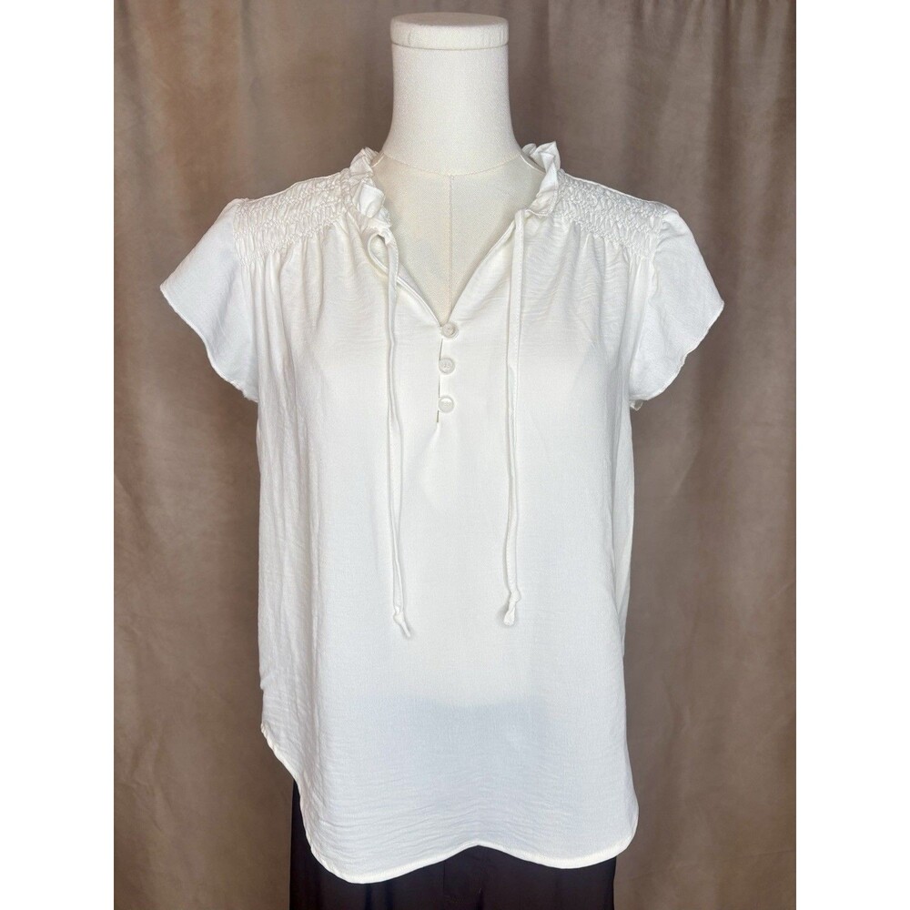 CoTilCo White Peasant Blouse Cottagecore Boho Top Size S